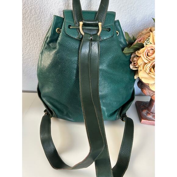Vintage Mark Cross Rare Large Emerald Green Leather Backpack Italy #132 0700 - Picture 3 of 16